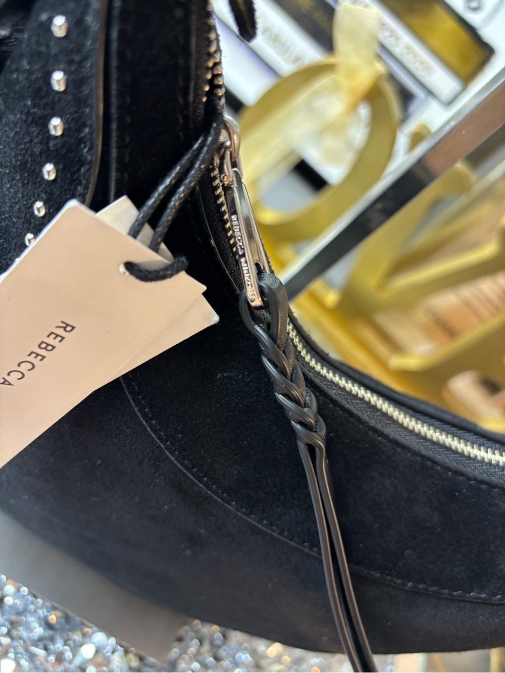 Rebecca Minkoff Small Pippa Studded Crossbody Bag in black suede NWT - Picture 3 of 15